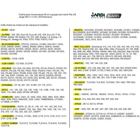 JARDIAFFAIRES Chaîne Pro 40cm Pour Tronçonneuse 3/8-050-1,3mm-56 Entraineurs = 91-56E 4 JARDIAFFAIRES Chaîne Pro 40cm Pour Tronçonneuse 3/8-050-1,3mm-56 Entraineurs = 91-56E – Image 2